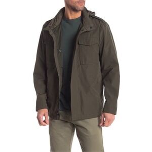 Cole Haan Mens Green Zip Up Utility Parka Full Zip Hooded Field Jacket Sz M New